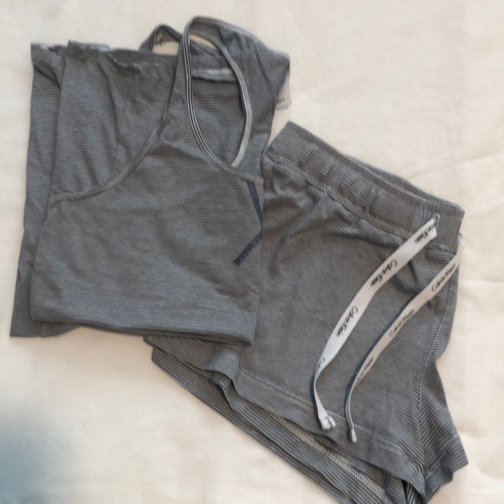 Striped print CK racer back and shorts sleep set